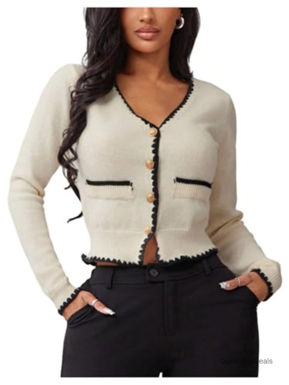 Cropped Cardigan Sweater Women V Neck Button Down Long Sleeve Fall Winter